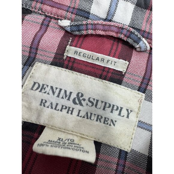 Denim & Supply Ralph Lauren Shirt Mens XL Long Sleeve Button Up Red Plaid - Picture 2 of 6